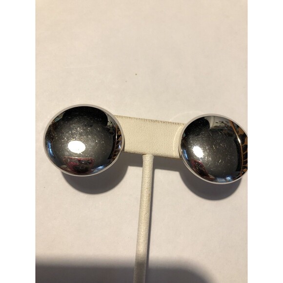 Vintage Coro Silvertone 1” Round Button Earrings Screw Back Signed - Picture 1 of 4